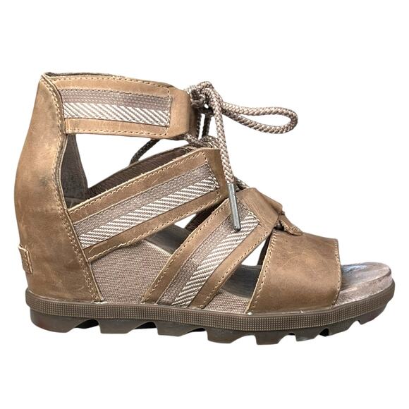 Sorel Women’s Joanie II Brown Leather Lace Up Wedge Sandal Size US 6 - Picture 1 of 10